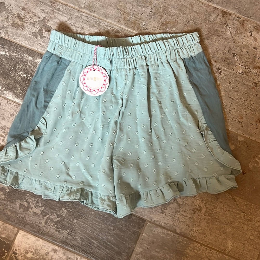 Mint / Teal two tone fabric shorts.